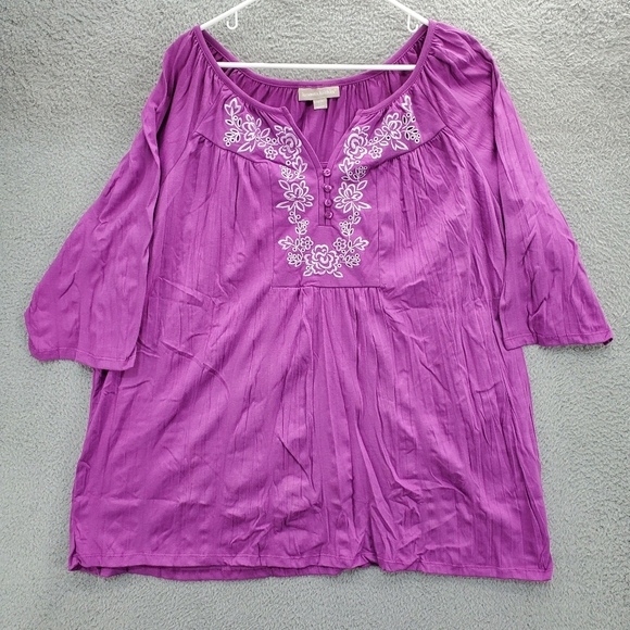 Woman Within Shirt Embroidered Floral Blouse Tunic Womens Plus Size 2X 26/28 - Picture 1 of 11